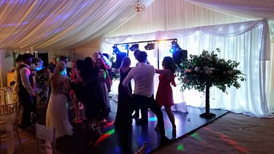 Mr and Mrs Renshaw Marquee Wedding. Star-lit wedding backdrop - High gate barns, Bettws - Happy Sounds Mobile Disco