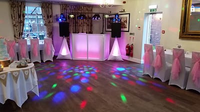 Beautiful wedding reception of Claire and Dan. Baby Pink - Mytton and Mermaid Shrewsbury - Happy Sounds Mobile Disco
