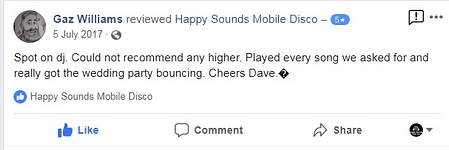 Happy Sounds Mobile Disco - Wedding Testimonial July 2017