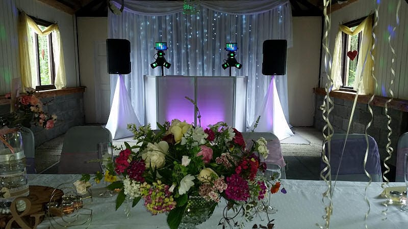 Wedding - Starlit Backdrop - Flowers - Barnutopia Weddings Oswestry - Happy Sounds Mobile Disco