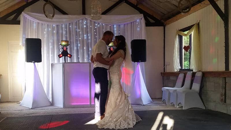 Bride and Groom - First Dance - Starlit Backdrop - Barnutopia Weddings Oswestry - Happy Sounds Mobile Disco